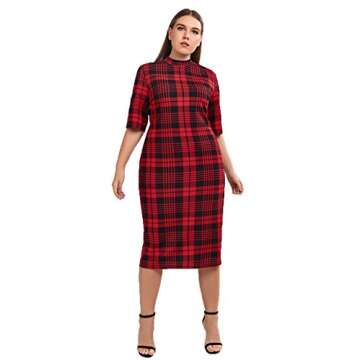 Floerns Women's Short Sleeve Gingham Bodycon Business Pencil Dress Black M