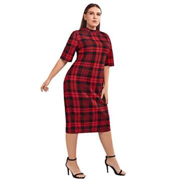 Floerns Women's Short Sleeve Gingham Bodycon Business Pencil Dress Black M