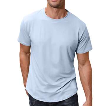 Lexiart Men's Short Sleeve Workout Shirts Quick Dry Athletic Gym Slim Fit Cotton Crewneck Shirts Light Blue