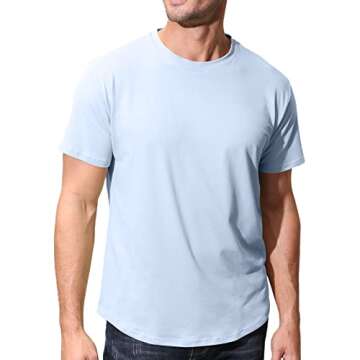 Lexiart Men's Short Sleeve Workout Shirts Quick Dry Athletic Gym Slim Fit Cotton Crewneck Shirts Light Blue