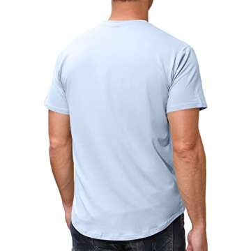 Lexiart Men's Short Sleeve Workout Shirts Quick Dry Athletic Gym Slim Fit Cotton Crewneck Shirts Light Blue