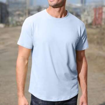 Lexiart Men's Short Sleeve Workout Shirts Quick Dry Athletic Gym Slim Fit Cotton Crewneck Shirts Light Blue