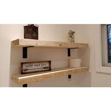 Premium Heavy-Duty Shelf Brackets - Quarter Inch (1/4") Thick - Rustic Industrial Modern Farmhouse Black Iron Finish Open Shelving Holder Hanger w/ Hardware, 4-PK - Multiple Sizes Available (8" x 6")