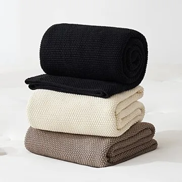 Cozy Black Cotton Cable Knit Throw Blanket for All Seasons