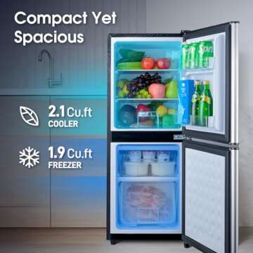 Anypro 4.0 Cu.Ft Fridge with Bottom Freezer, 2 Door Refrigerator with Drawer, 7 Level Temperatures a...