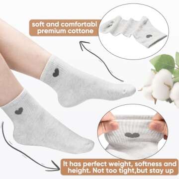 Corlap Women's Cotton Crew Athletic Running Socks - Ankle High, Fun Cute Novelty Heart Design (5-Pairs Gift Box)