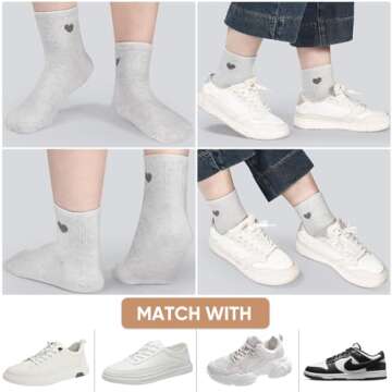 Corlap Women's Cotton Crew Athletic Running Socks - Ankle High, Fun Cute Novelty Heart Design (5-Pairs Gift Box)