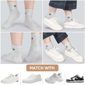 Corlap Women's Cotton Crew Athletic Running Socks - Ankle High, Fun Cute Novelty Heart Design (5-Pairs Gift Box)