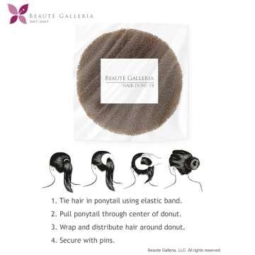 Beaute Galleria Hair Donut Bun Maker Ring Style Mesh Chignon Ballet Sock Bun (Medium, Brown)