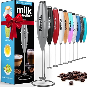 PowerLix Powerful Handheld Milk Frother With Stand - Battery Operated Foam Maker for Coffee (Silver)