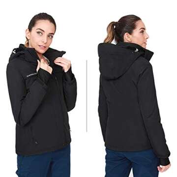 CAMEL CROWN Women’s Mountain Snow Waterproof Ski Jacket Detachable Hood Windproof Fleece Parka Rain Jackt Winter Coat (New Black, l)