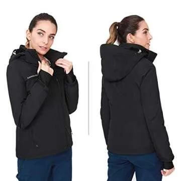 CAMEL CROWN Women’s Mountain Snow Waterproof Ski Jacket Detachable Hood Windproof Fleece Parka Rain Jackt Winter Coat (New Black, l)