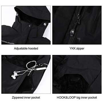 CAMEL CROWN Women’s Mountain Snow Waterproof Ski Jacket Detachable Hood Windproof Fleece Parka Rain Jackt Winter Coat (New Black, l)