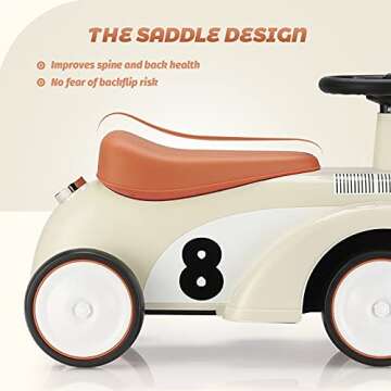 JOYLDIAS Kids Ride on Toys, Toddler Car Classic Train Style, Foot-to-Floor Sliding Car with Limited Steering Wheels, Secret Storage for Age 1.5-3 Years Old Children Boys and Girls, Beige