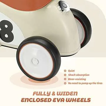 JOYLDIAS Kids Ride on Toys, Toddler Car Classic Train Style, Foot-to-Floor Sliding Car with Limited Steering Wheels, Secret Storage for Age 1.5-3 Years Old Children Boys and Girls, Beige