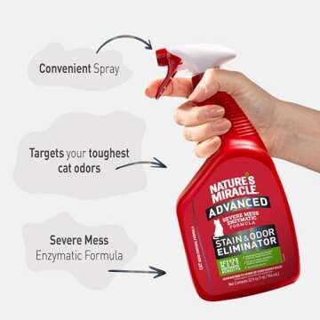 Nature's Miracle Advanced Cat Stain and Odor Eliminator Spray, Severe Mess Enzymatic Formula, 32 fl oz