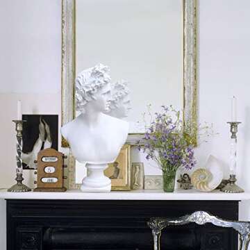 Beonueni 12 Inch Classic Greek Pythian Apollo Bust Statue Gypsum Statue Replica Sculpture Figurine Home Decor Resin Crafts for Sketch Practice Artist (White)