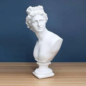 Beonueni 12 Inch Classic Greek Pythian Apollo Bust Statue Gypsum Statue Replica Sculpture Figurine Home Decor Resin Crafts for Sketch Practice Artist (White)