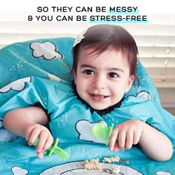 grabease Allover Waterproof Bib for Self-Feeding Infants and Toddlers, Machine Washable, Ages 6-24 Months, Teal
