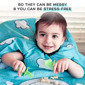 grabease Allover Waterproof Bib for Self-Feeding Infants and Toddlers, Machine Washable, Ages 6-24 Months, Teal
