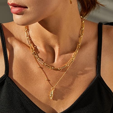 FRUMOS 18K Gold Plated Dainty Choker Layering Necklace