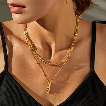 FRUMOS 18K Gold Plated Dainty Choker Layering Necklace