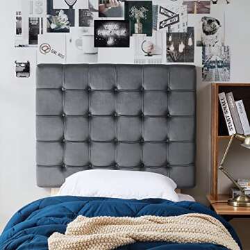 Tavira Allure® College Dorm Headboard - Ribbon Tufted - Charcoal Gray