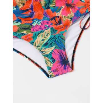 WDIRARA Women's Plus Size Floral Print Swimsuit Cut Out Drawstring One Piece Monokini Multicolored 2XL