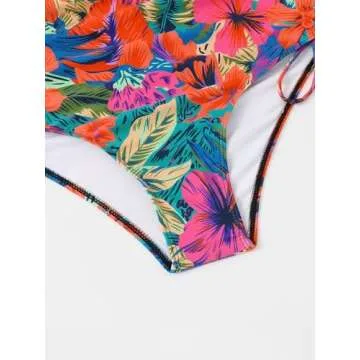 WDIRARA Women's Plus Size Floral Print Swimsuit Cut Out Drawstring One Piece Monokini Multicolored 2XL