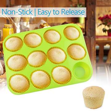 Silicone Muffin and Cupcake Pan Set, Premium Non-Stick Baking Mold, 12 Regular Cups and 24 Mini Cups Bakeware, Dishwasher, Oven, Microwave, Freezer Safe, Heat Resistant Up To 450F (Green)
