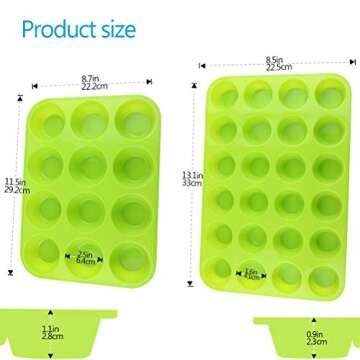 Silicone Muffin and Cupcake Pan Set, Premium Non-Stick Baking Mold, 12 Regular Cups and 24 Mini Cups Bakeware, Dishwasher, Oven, Microwave, Freezer Safe, Heat Resistant Up To 450F (Green)