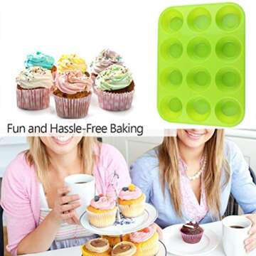 Silicone Muffin and Cupcake Pan Set, Premium Non-Stick Baking Mold, 12 Regular Cups and 24 Mini Cups Bakeware, Dishwasher, Oven, Microwave, Freezer Safe, Heat Resistant Up To 450F (Green)
