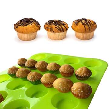 Silicone Muffin and Cupcake Pan Set, Premium Non-Stick Baking Mold, 12 Regular Cups and 24 Mini Cups Bakeware, Dishwasher, Oven, Microwave, Freezer Safe, Heat Resistant Up To 450F (Green)