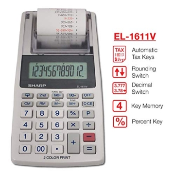 Portable Sharp EL-1611V Printing Calculator with Large Display