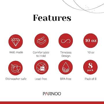 PARNOO Highball Glasses - Tall 10 oz. Cocktail Glasses for Cold Beverages - High Ball Glasses Set for Parties, Weddings, Birthdays, & Anniversaries - Dishwasher-Friendly Water Glasses Set of 8