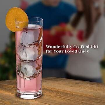 PARNOO Highball Glasses - Tall 10 oz. Cocktail Glasses for Cold Beverages - High Ball Glasses Set for Parties, Weddings, Birthdays, & Anniversaries - Dishwasher-Friendly Water Glasses Set of 8