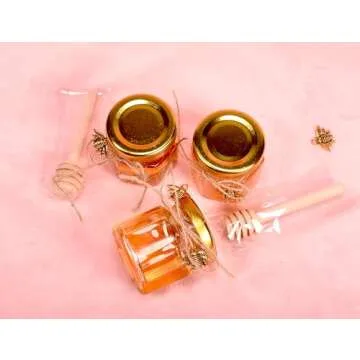 Adabocute 20 Pack Mini Honey Jars - Elegant Glass Honey Pot With Honey Dipper, Gold Lid, Bee Pendants and Jutes - Perfect For Baby Shower Favors, Wedding Favors
