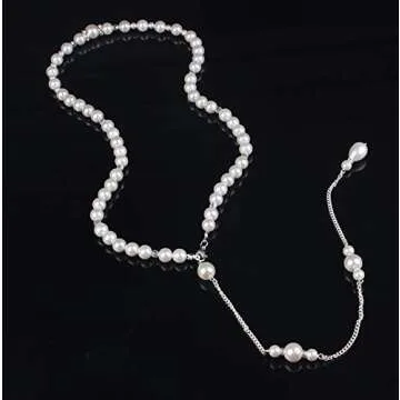 1PCS Exquisite Imitation Pearls Necklace Sexy Tassel Backdrop Necklace Long Body Chain Pendant Backless Dress Accessories Decoration Bikini Bodychain for Women Wedding Brides and Prom