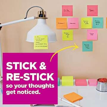 Post-it Super Sticky Notes, 3 Sticky Note Pads, 3 x 3 in., School Supplies for Students, Ideal for Textbooks, Notebooks, Walls and Vertical Surfaces, Energy Boost Collection