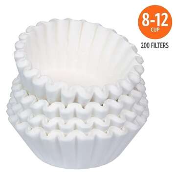 Amazon Basics Basket Coffee Filters for 8-12 Cup Coffee Makers, White, 200 Count