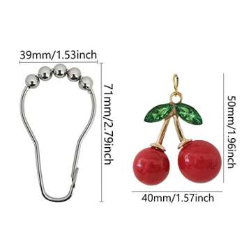 Decorative Cherry Shower Curtain Hooks Rings for Bathroom Shower Rod - Rust Proof Metal Stainless St...