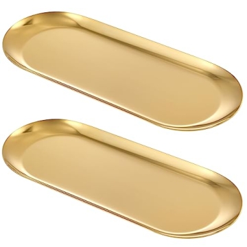 Elegant 2PACK Gold Decorative Tray for Bathroom and Kitchen Organization