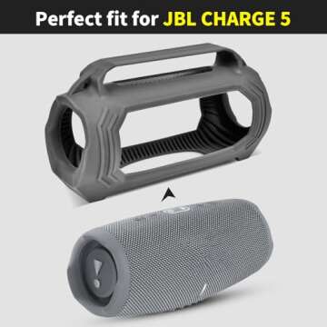 Silicone Protective Case for JBL Charge 5 with Shoulder Strap and Top Handle- Waterproof, Durable Cover for JBL Charge 5 Portable Bluetooth Speaker, Accessory for Outdoor Use (Grey)