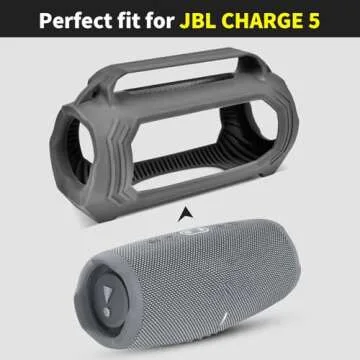 Silicone Protective Case for JBL Charge 5 with Shoulder Strap and Top Handle- Waterproof, Durable Cover for JBL Charge 5 Portable Bluetooth Speaker, Accessory for Outdoor Use (Grey)
