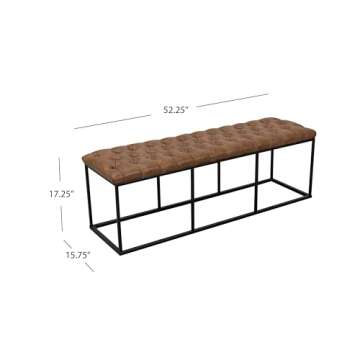HomePop Faux Leather Button Tufted Decorative Bench with Metal Base, Brown