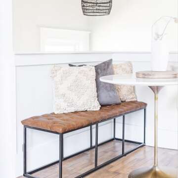 HomePop Faux Leather Button Tufted Decorative Bench with Metal Base, Brown