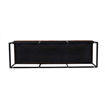 HomePop Faux Leather Button Tufted Decorative Bench with Metal Base, Brown