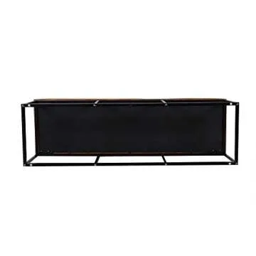 HomePop Faux Leather Button Tufted Decorative Bench with Metal Base, Brown