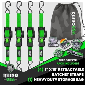 Rhino USA Retractable Ratchet Tie Down Straps 10ft 1209lb
