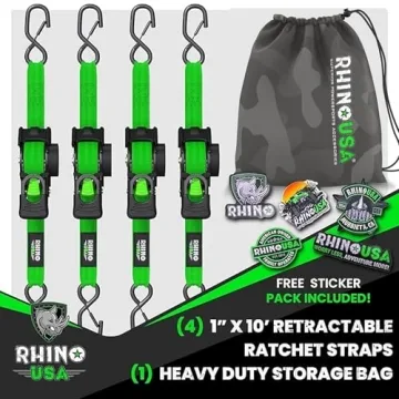 Rhino USA Retractable Ratchet Tie Down Straps 10ft 1209lb